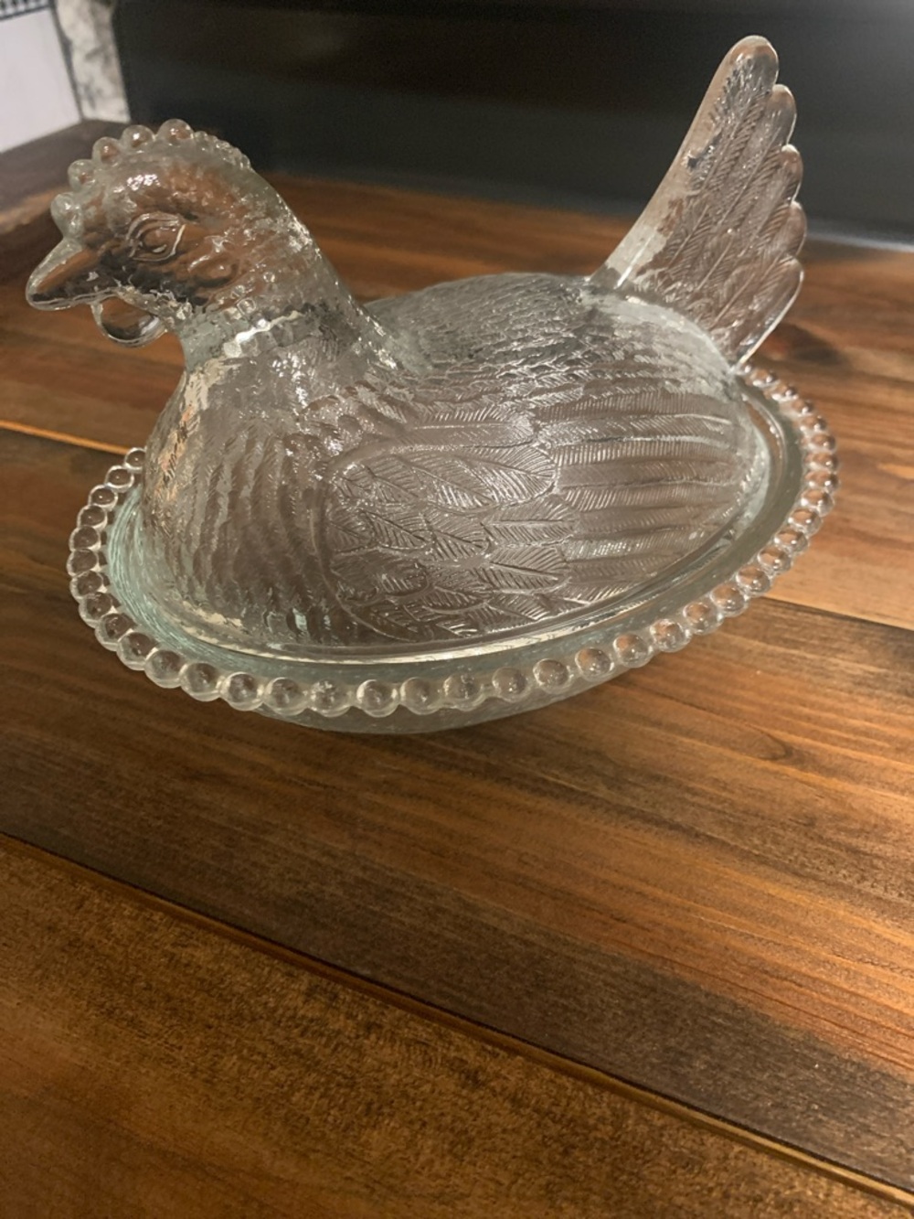 Vintage Glass Hen on Nest Candy Dish - Clear Glass